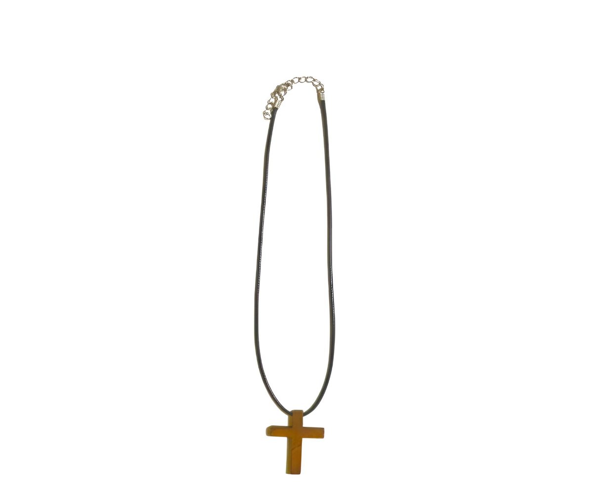 18" BLACK necklace/ natural wood cross pendant