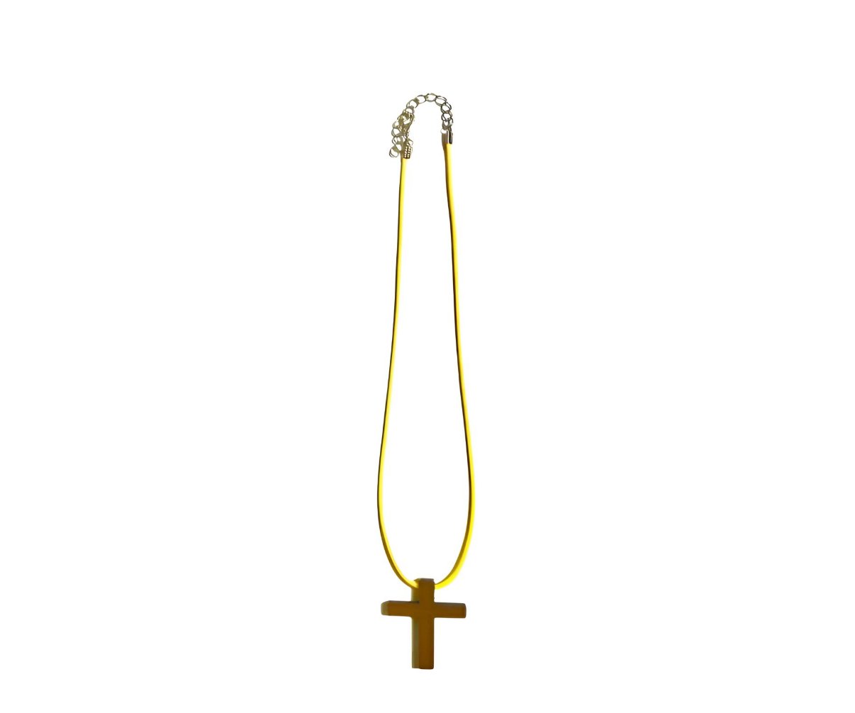 18" YELLOW necklace/ natural wood cross pendant