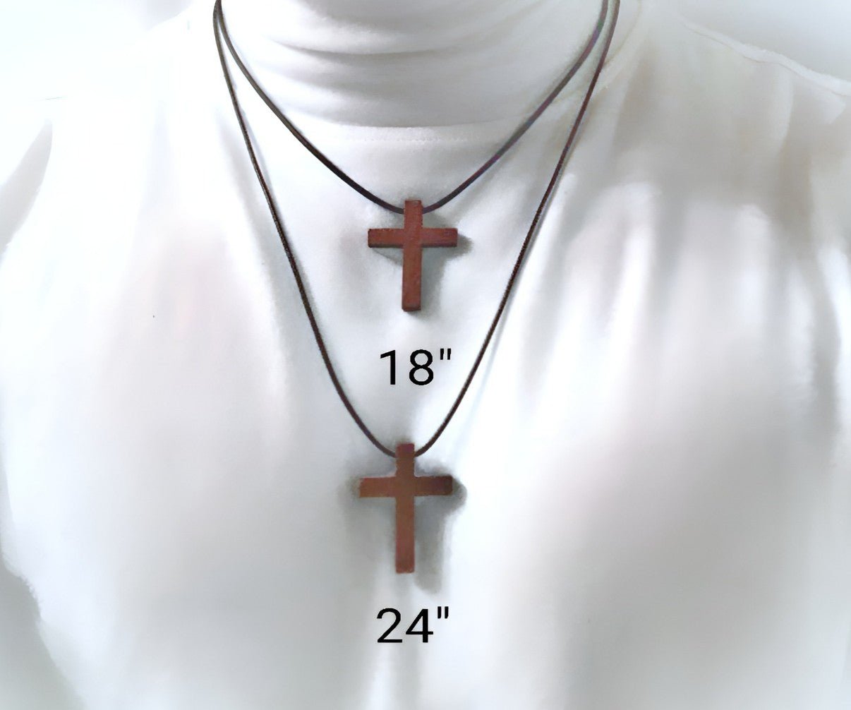 24" BLACK necklace/ natural wood cross pendant