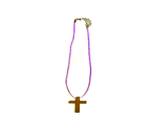 18" LIGHT PURPLE necklace/ natural wood cross pendant